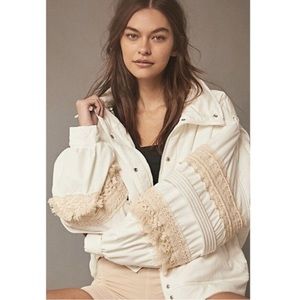 Free People Movement Solstice Bomber Crochet Lace Trim White NWOT